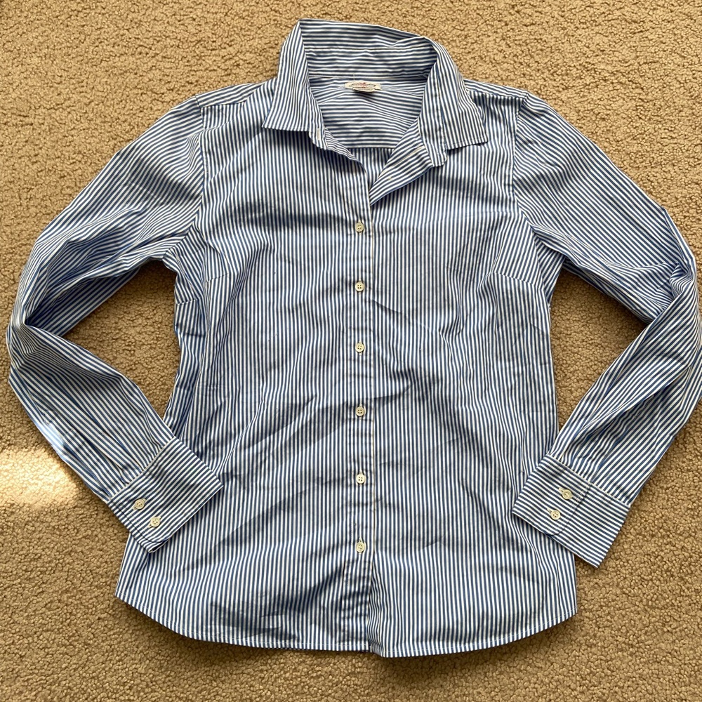 J. Crew Blue and White Striped Dress Shirt